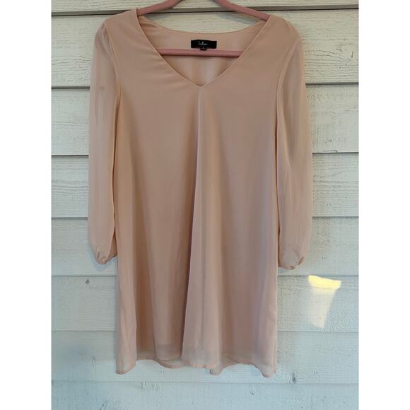 Lulus Blush Pink Chiffon Shift Dress Long Sleeve Size Small Romantic Feminine - Picture 2 of 5